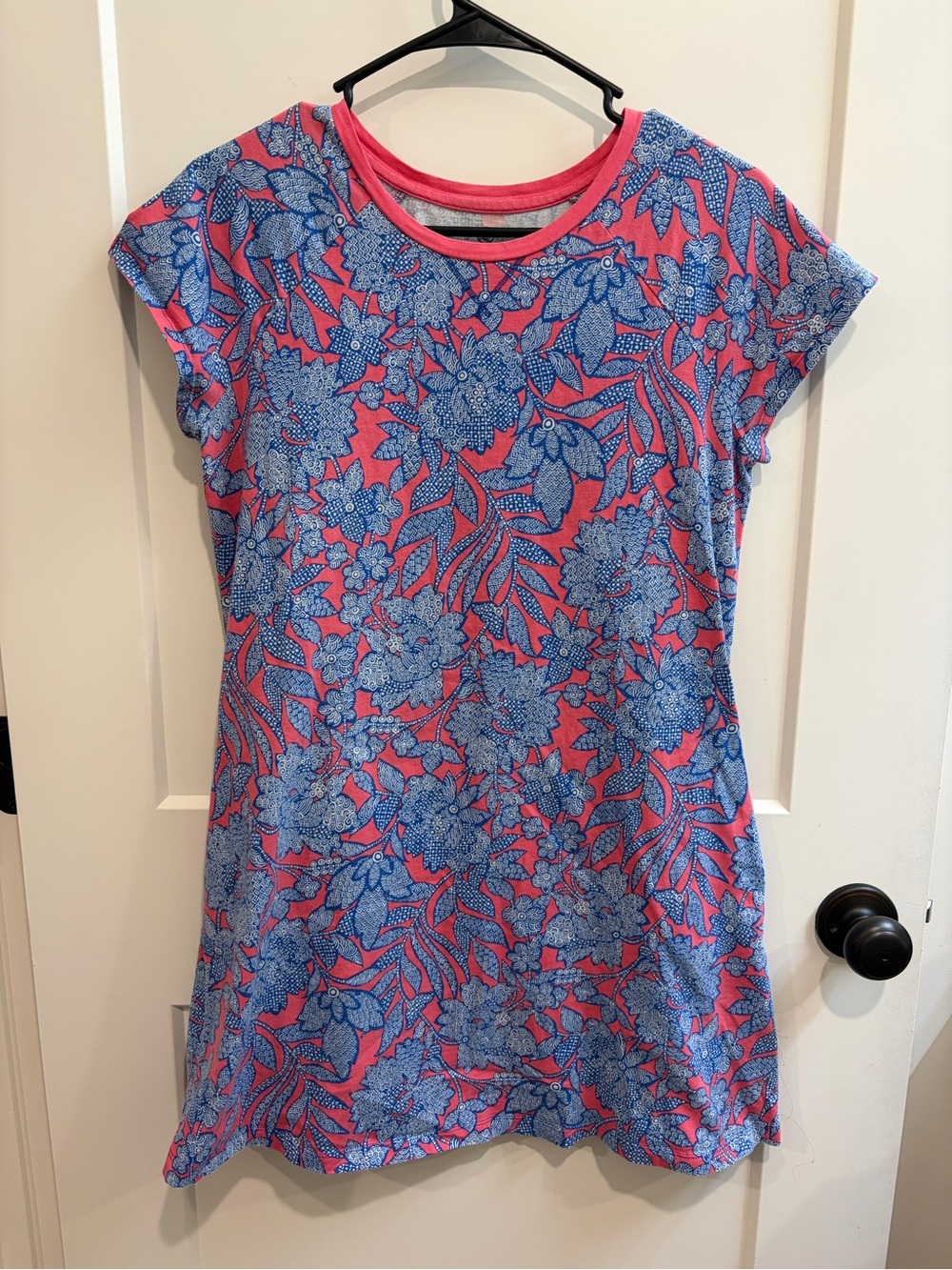 Lands' End Pink & Blue Floral Short Sleeve Tee Dress